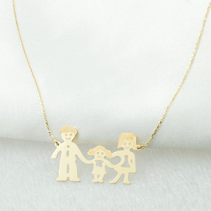 Kız Çocuklu 14 Ayar Altın Çekirdek Aile Kolyesi