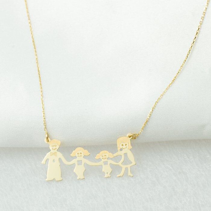 Kız Çocuklu 14 Ayar Altın Aile Kolyesi