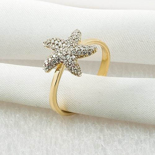 Deniz Yıldızı Taşlı 14 Ayar Altın Yüzük