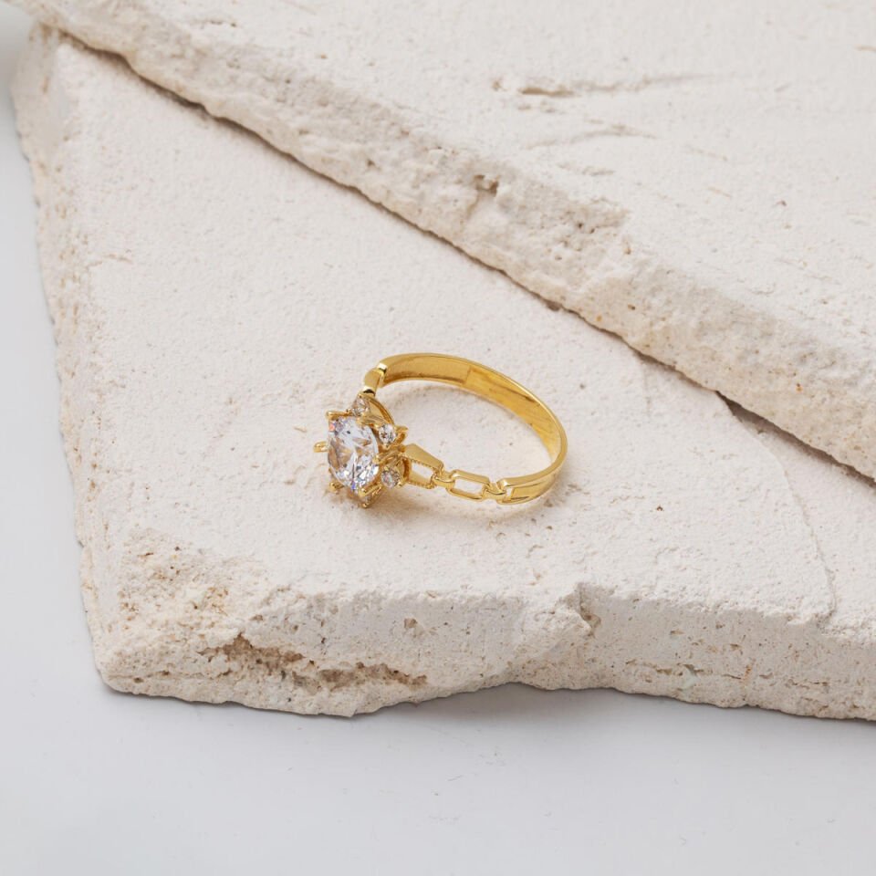 Zincir Tasarım 14 Ayar Altın Tektaş Yüzük