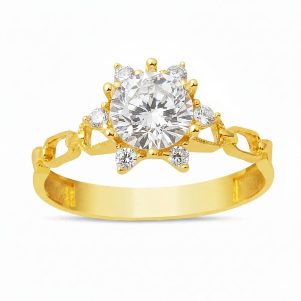 Zincir Tasarım 14 Ayar Altın Tektaş Yüzük