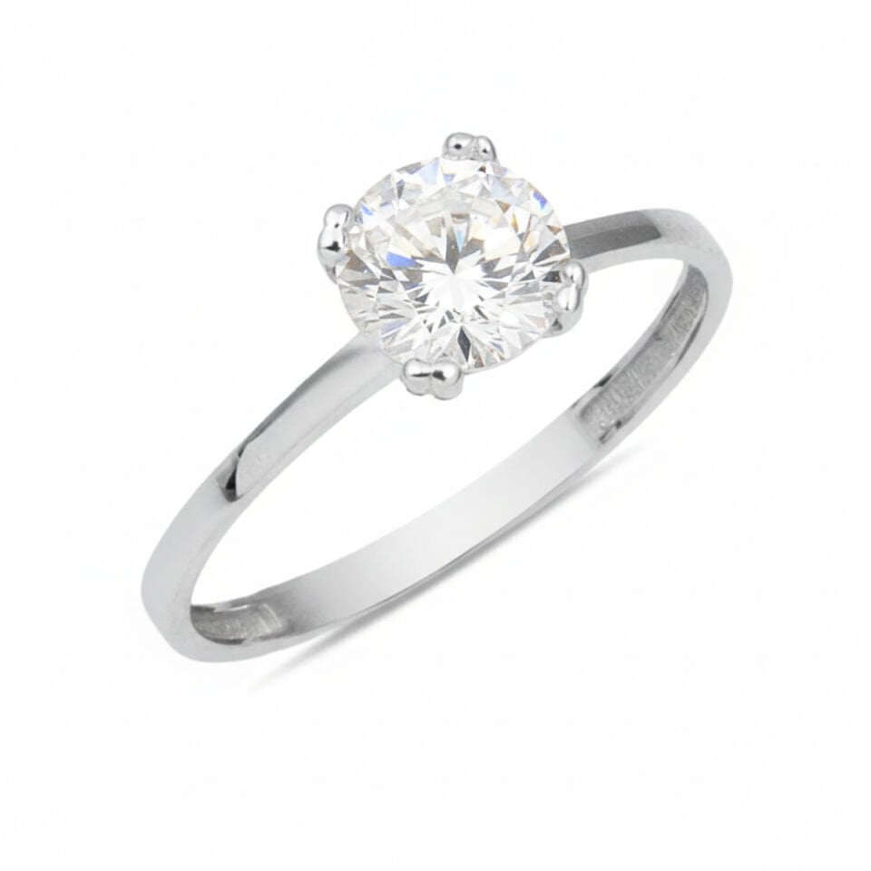 Beyaz Altın Tektaş Yüzük 14 Ayar