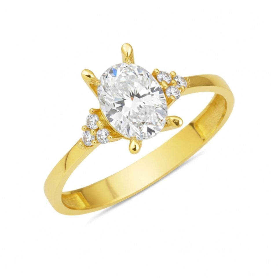 Oval 14 Ayar Altın Tektaş Yüzük