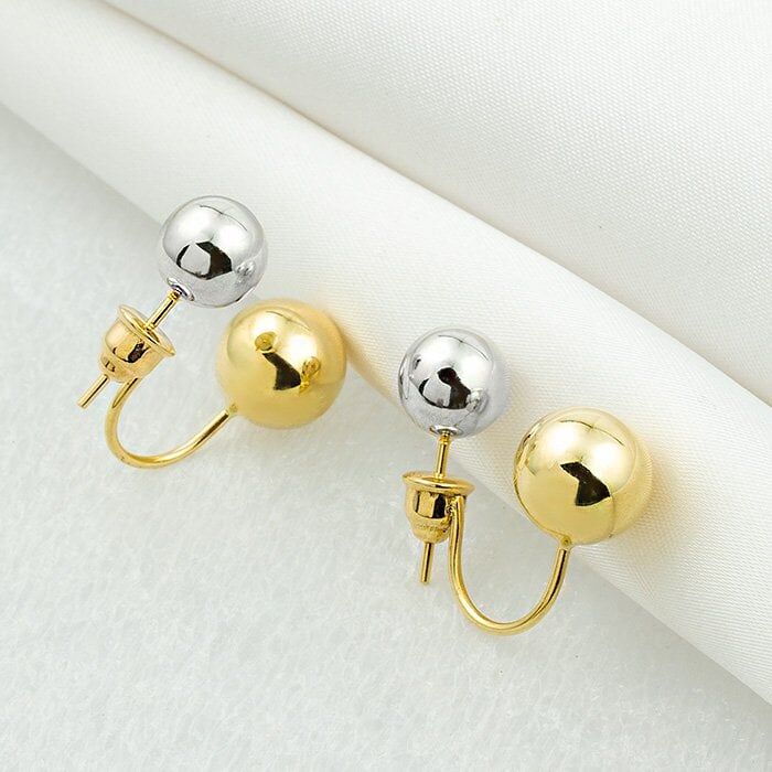 İki Renkli Toplu 14 Ayar Altın Taşsız Küpe