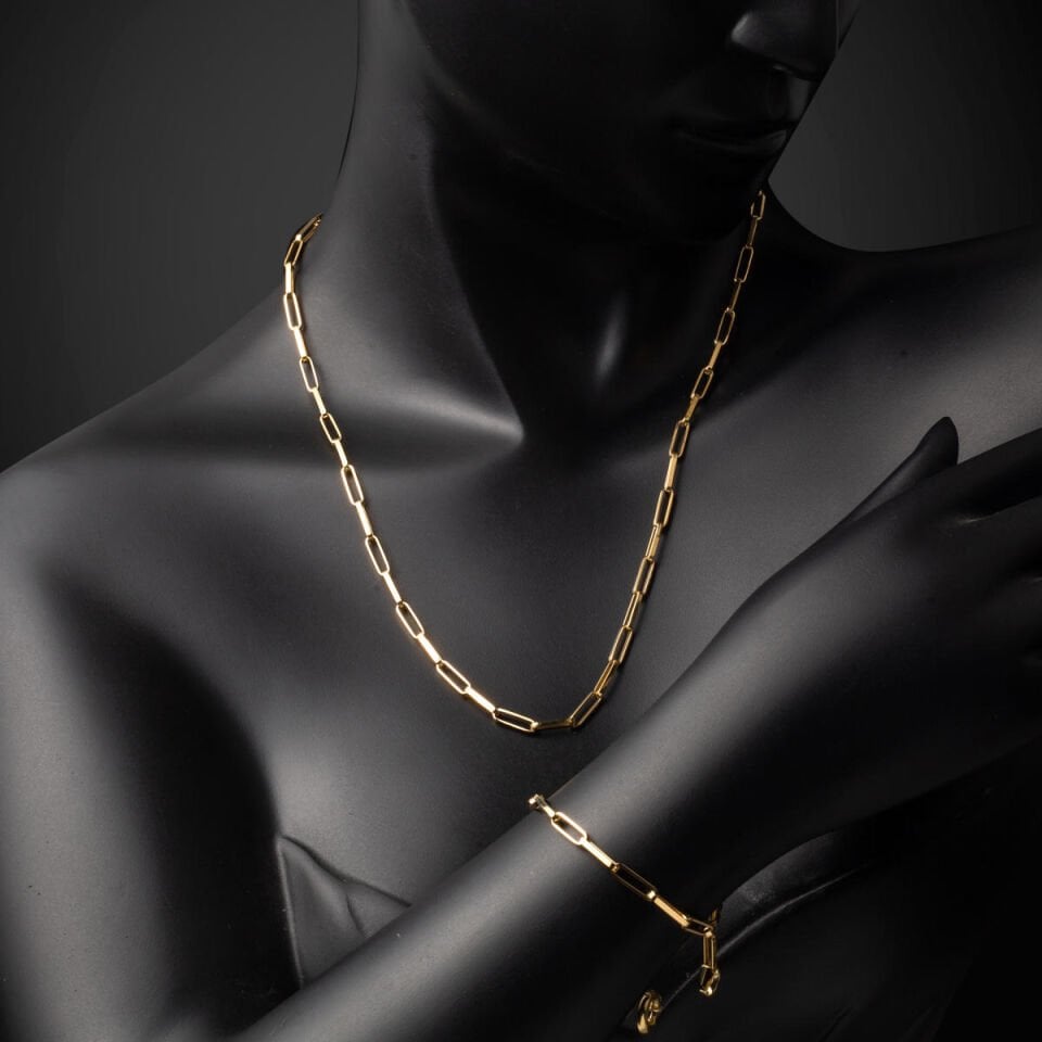 Ataç Zincirli Kolye Bileklik Set 14 Ayar Altın