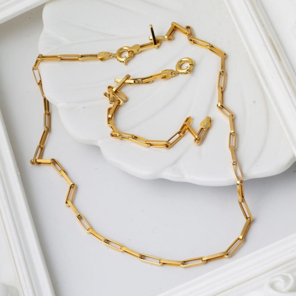 14 Ayar Altın Ataç Zincir İkili Takı Seti