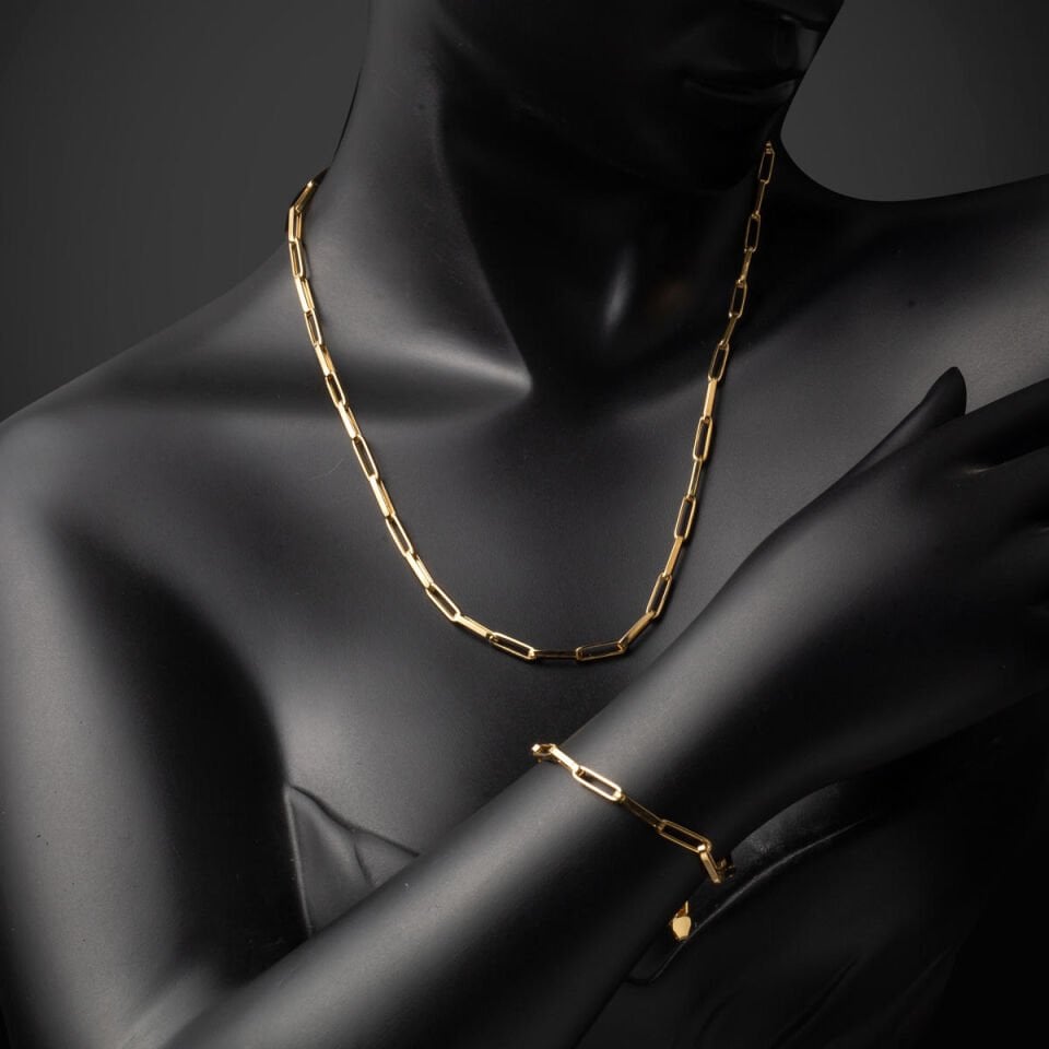 14 Ayar Altın Ataç Zincir İkili Takı Seti