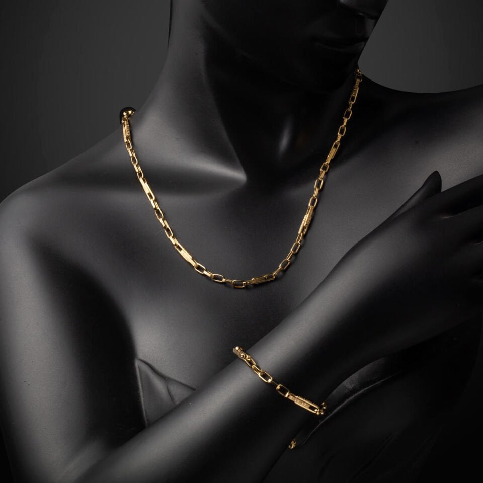 Versage Halkalı 14 Ayar Altın Ataç Zincir Set