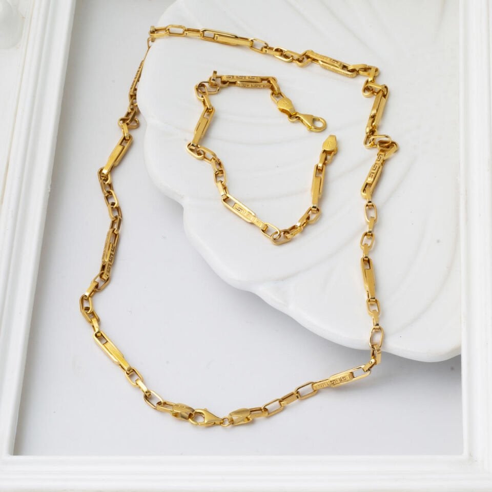 Versage Halkalı 14 Ayar Altın Ataç Zincir Set