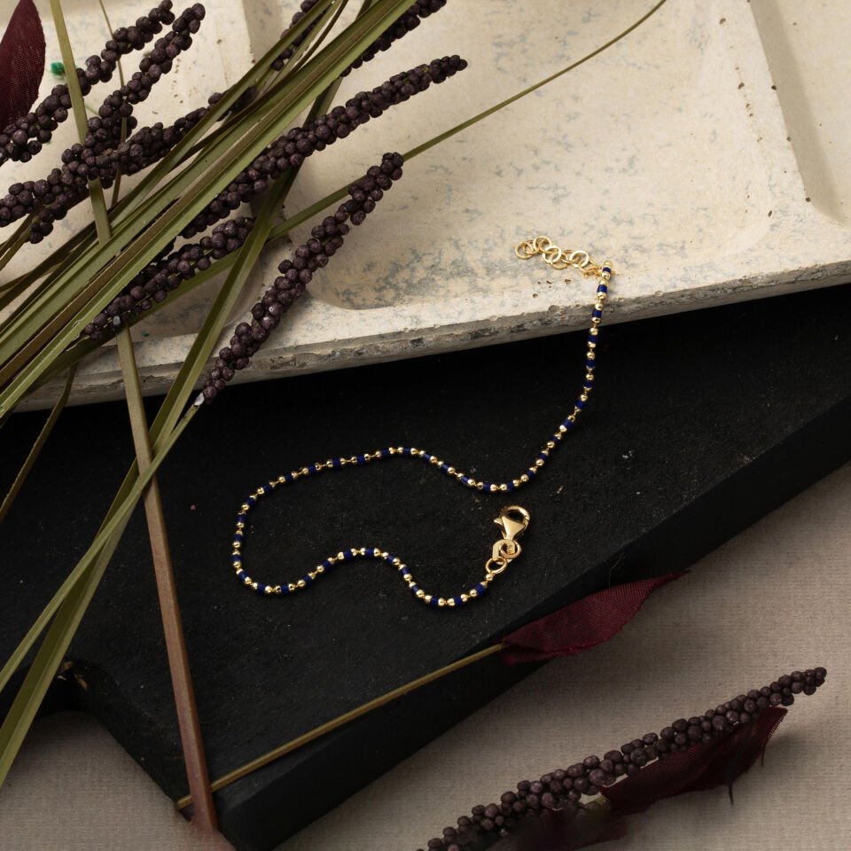 Lacivert Mineli Kolye Bileklik Altın Set