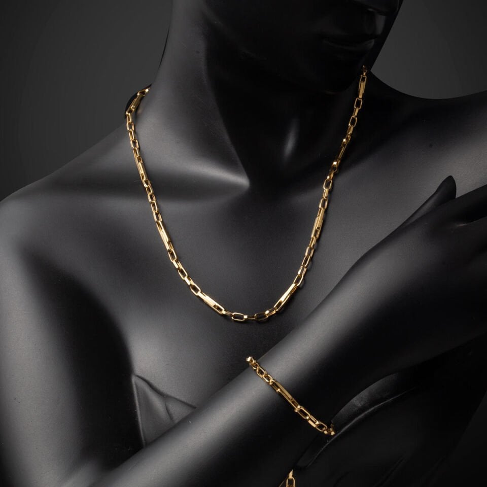 İtalyan 14 Ayar Altın Ataç Zincir Bileklik Set