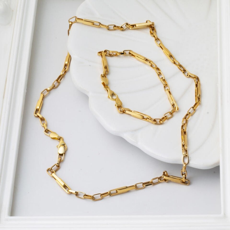 İtalyan 14 Ayar Altın Ataç Zincir Bileklik Set