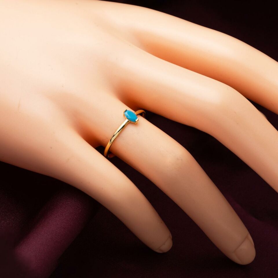 14 Ayar Oval Firuze Taşlı Rose Altın Yüzük