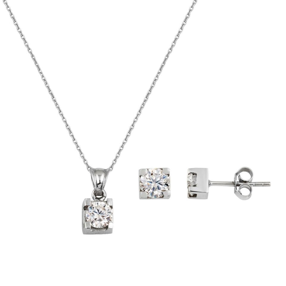 0,90 Karat Kolye ve Küpeli Mozanit Set Takımı