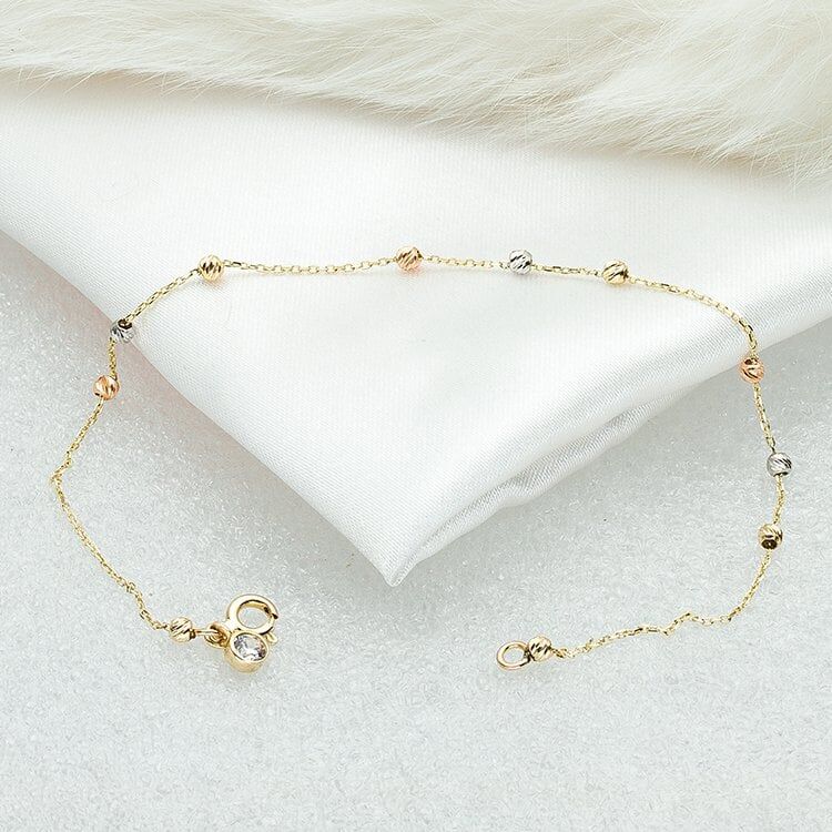 Beyaz Taşlı Toplu 14 Ayar Altın Bileklik