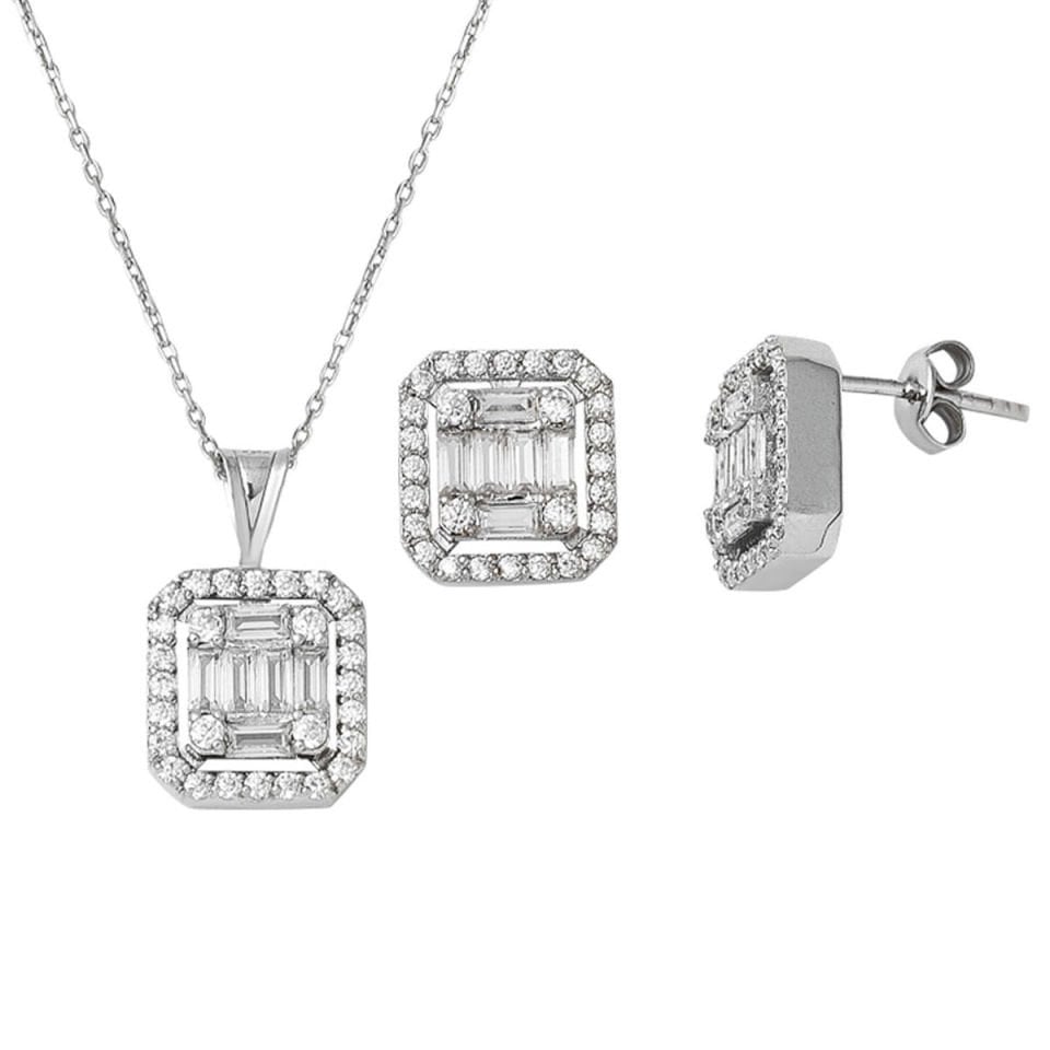 1,25 Karat Baget Mozanit Kolye Küpe Set
