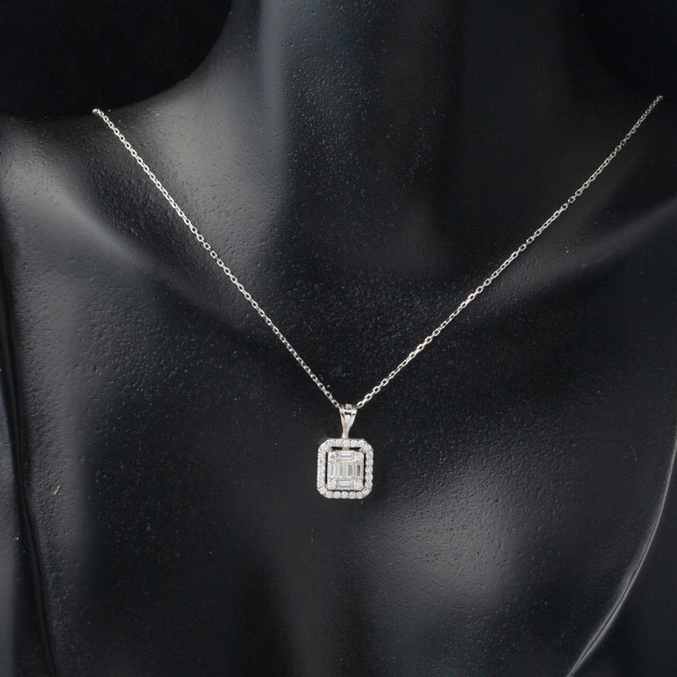 1,25 Karat Baget Mozanit Kolye Küpe Set