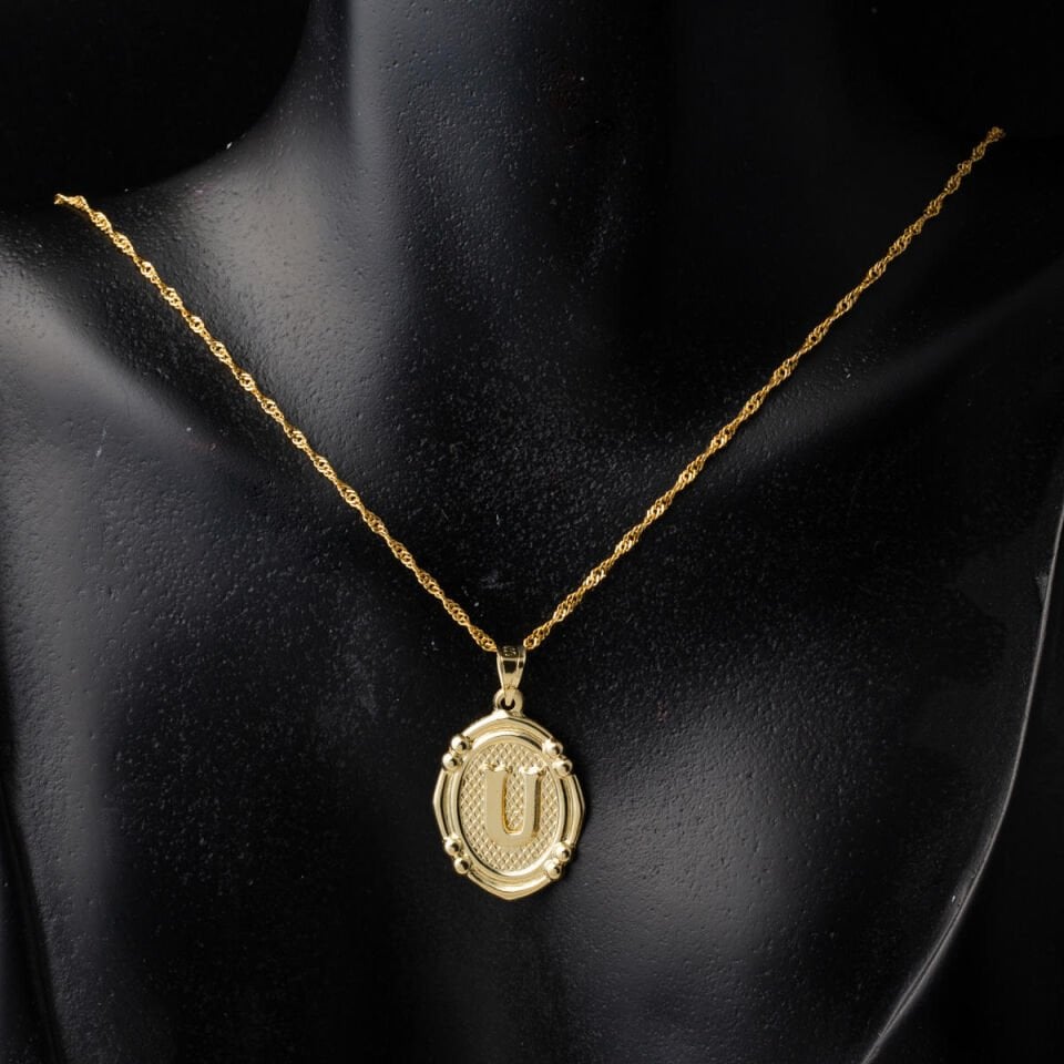 14 Ayar İtalyan U Harfi Altın Kolye