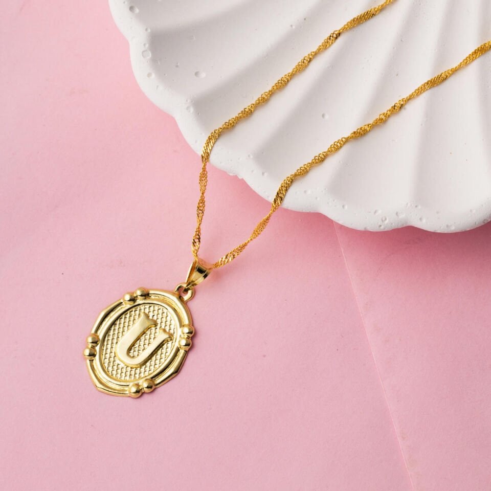 14 Ayar İtalyan U Harfi Altın Kolye