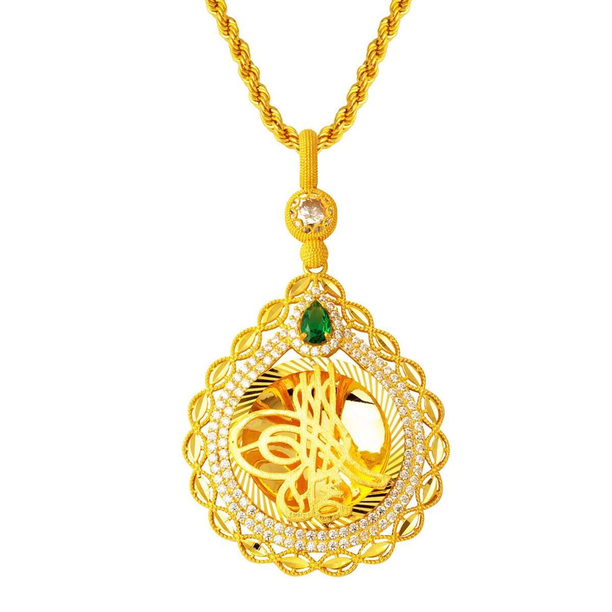 Damla Tuğra Yeşil Taşlı Altın Kolye