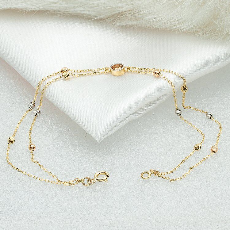 Turuncu Taşlı Çift Zincirli Dorissa Altın Bileklik