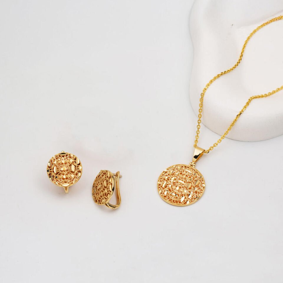 Telkari 14 Ayar Altın Kolye Küpeli Takı Seti