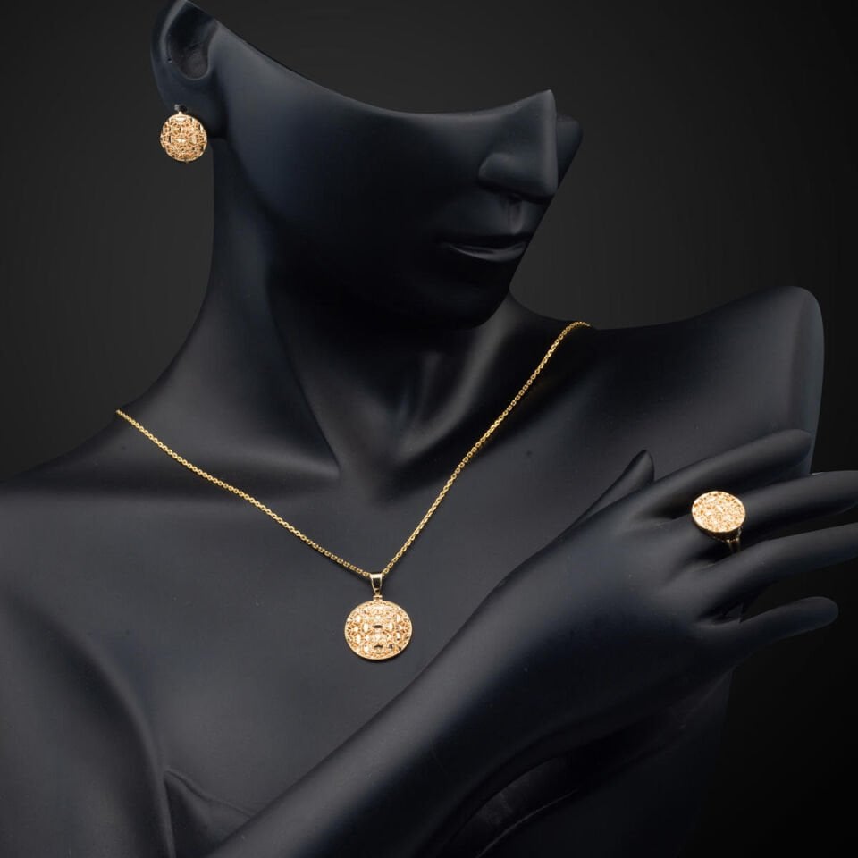 Telkari 14 Ayar Altın Taşsız Takı Seti