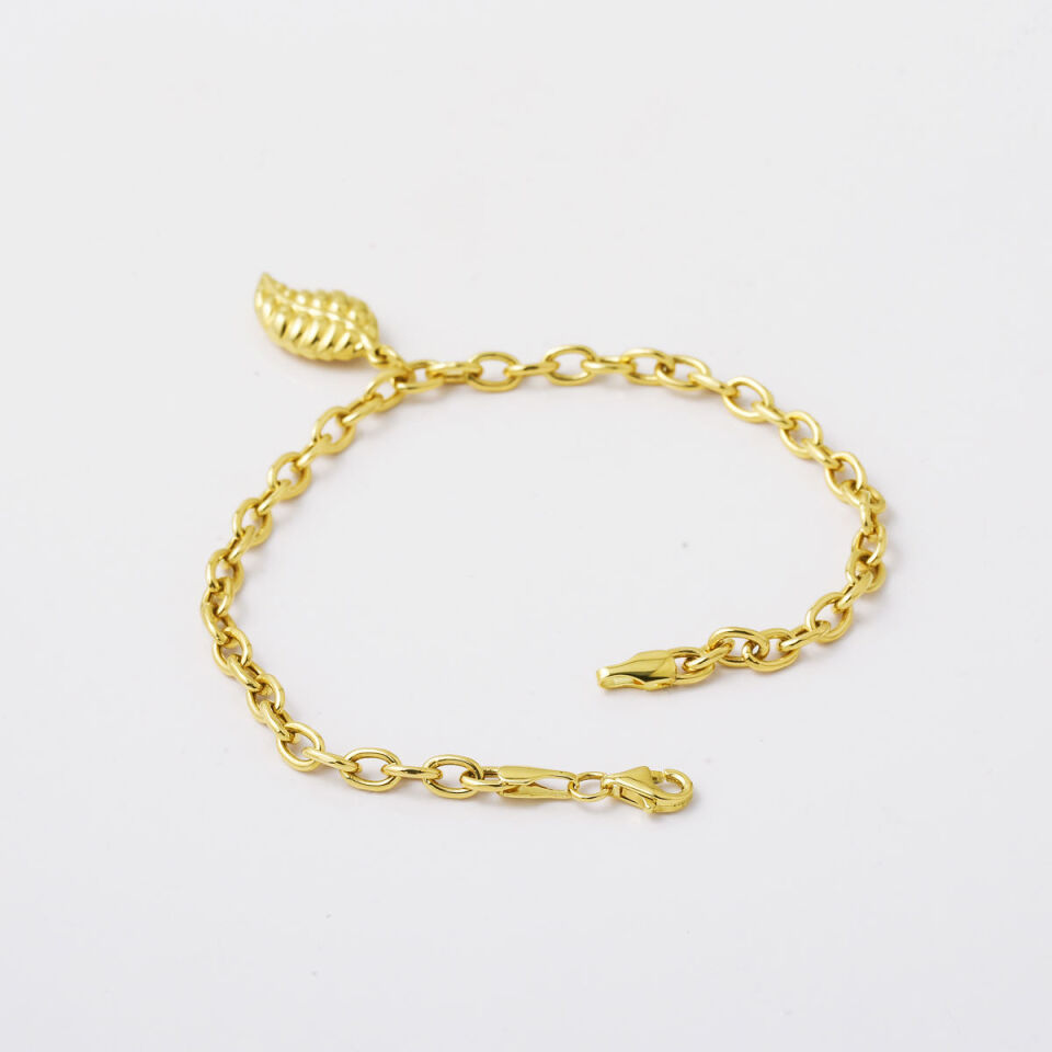 Defne 14 Ayar Altın Yaprak Charmlı Bileklik
