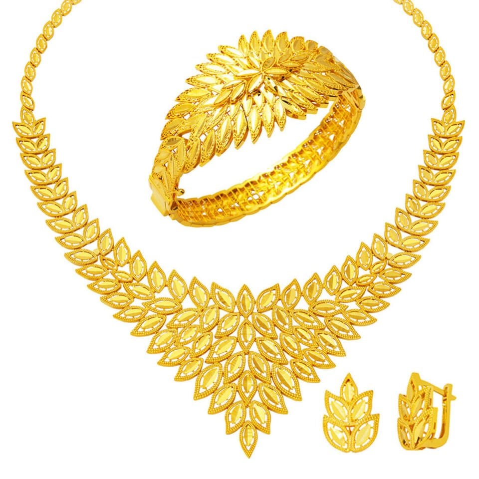 Yaprak Tasarım 14 Ayar Altın Düğün Seti