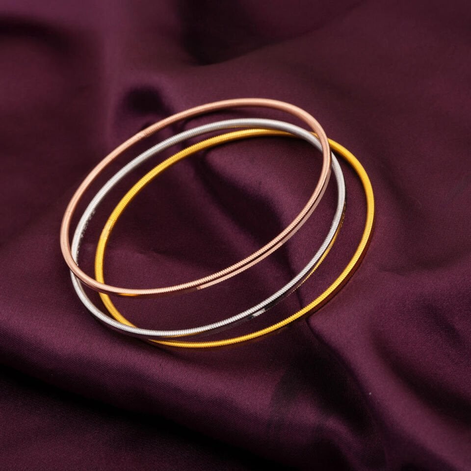 Üç Renkli 22 Ayar Altın Ajda Bilezik (3*9) 27 gr.