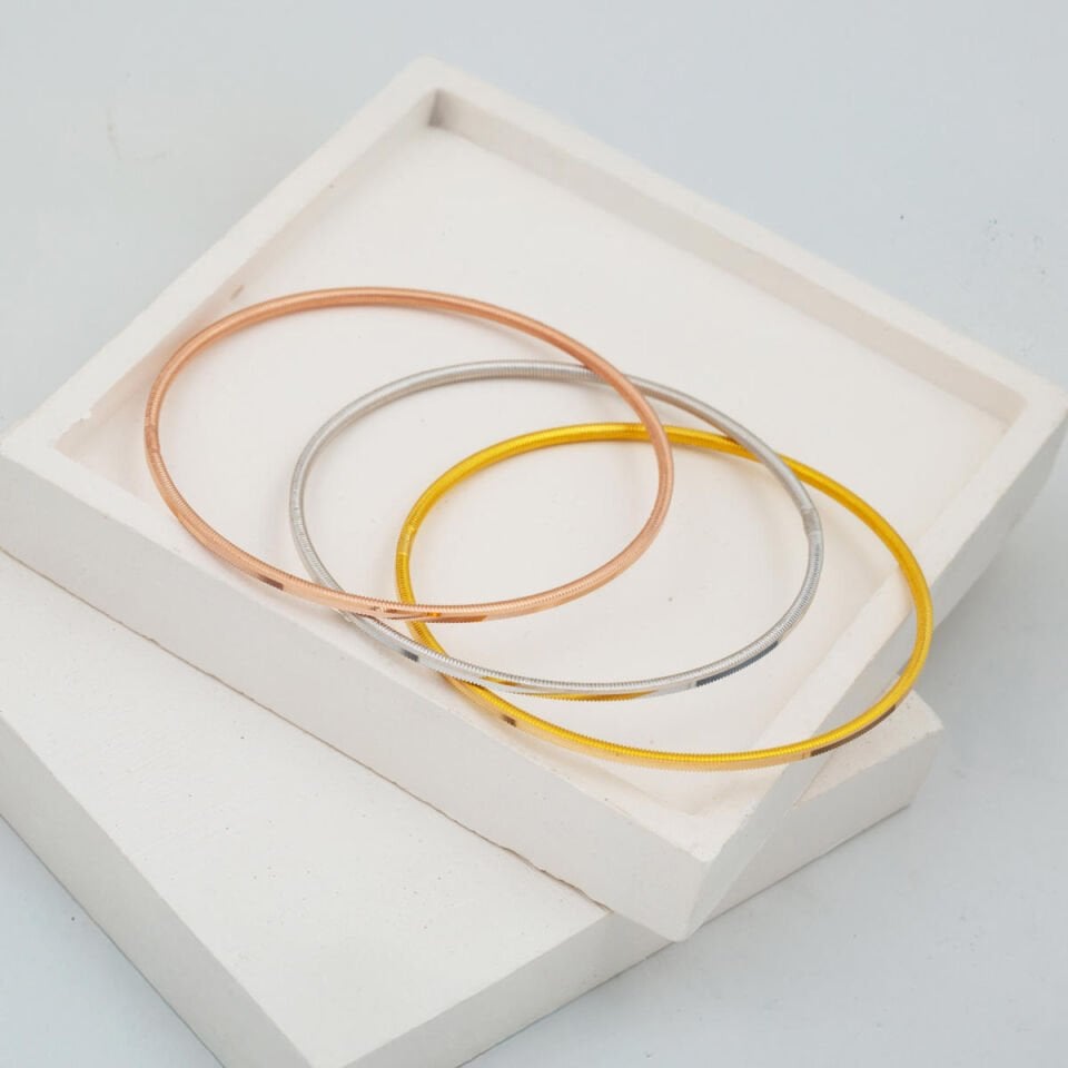 22 Ayar Altın Üç Renkli Ajda Bilezik (3*8) 24 gr.