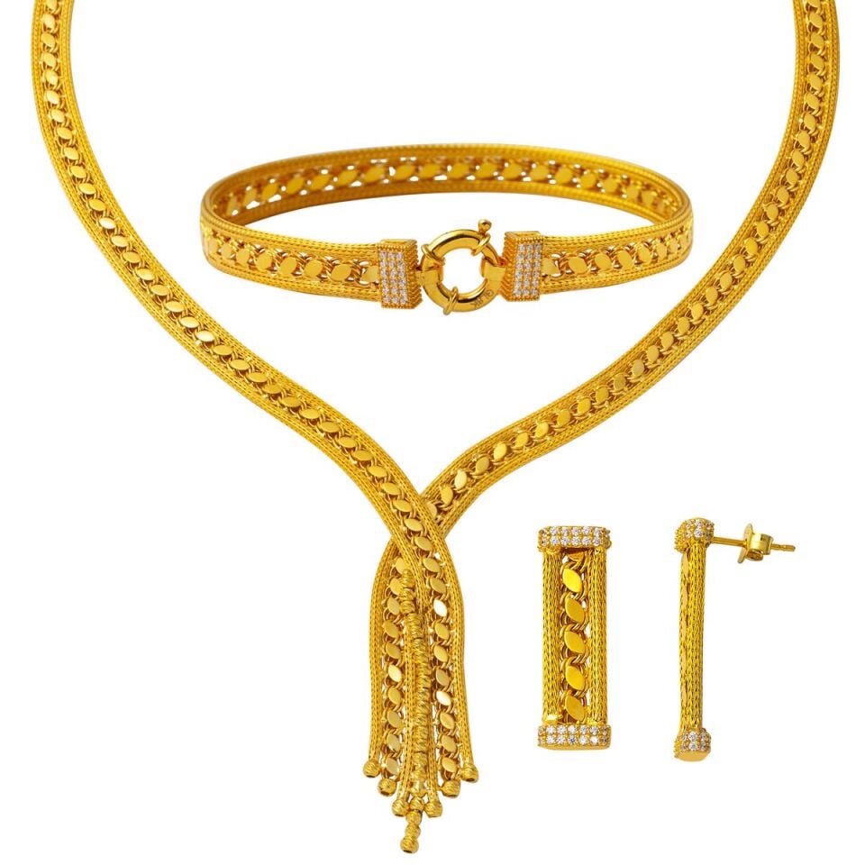 Maraş Örgü Zincirli Altın Düğün Seti