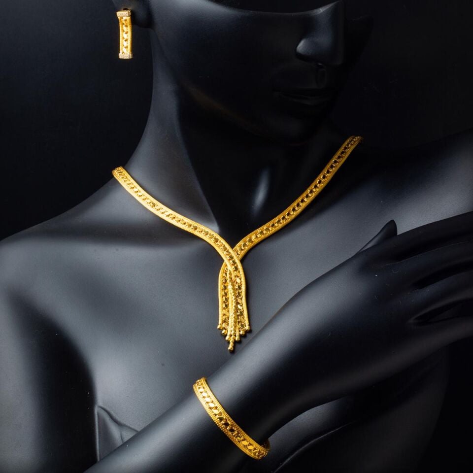 Maraş Örgü Zincirli Altın Düğün Seti