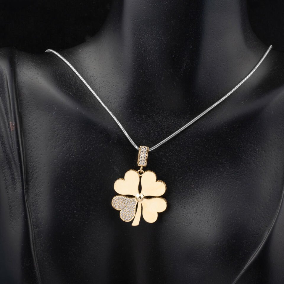 14 Ayar Büyük Boy Yonca Altın Kolye Ucu