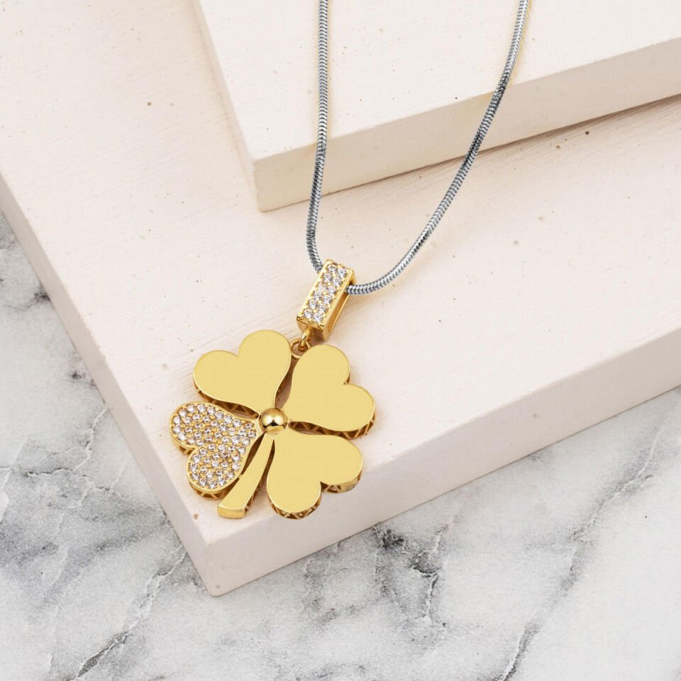 14 Ayar Büyük Boy Yonca Altın Kolye Ucu