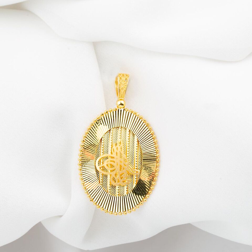 Oval Tuğra Altın Kolye Ucu