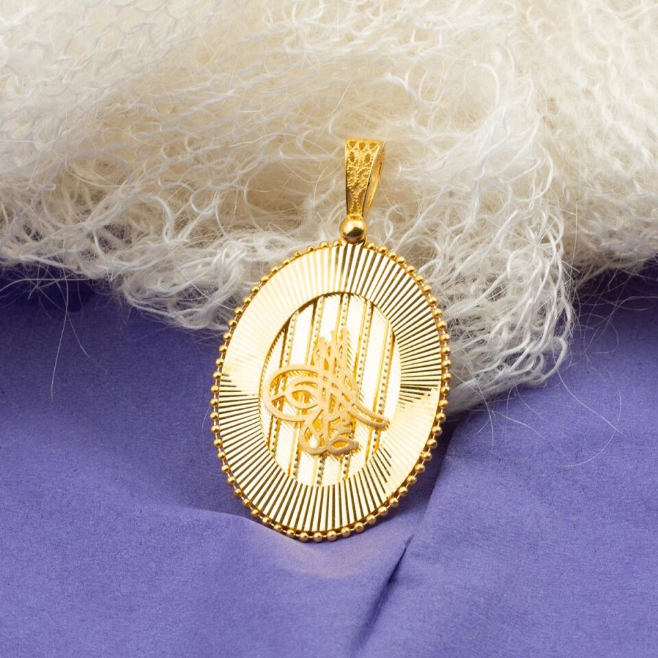 Oval Tuğra Altın Kolye Ucu