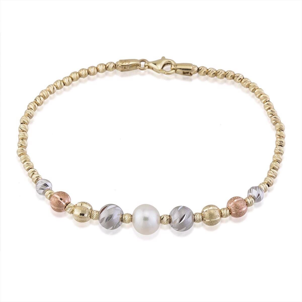 Top Top Altınlı 14 Ayar İncili Bilezik