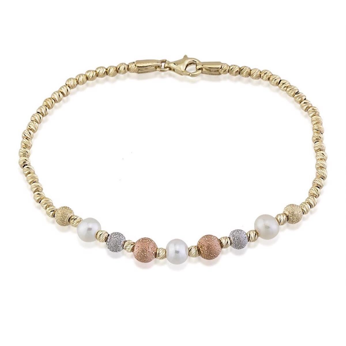 3 Renkli Top Altınlı İncili Bilezik