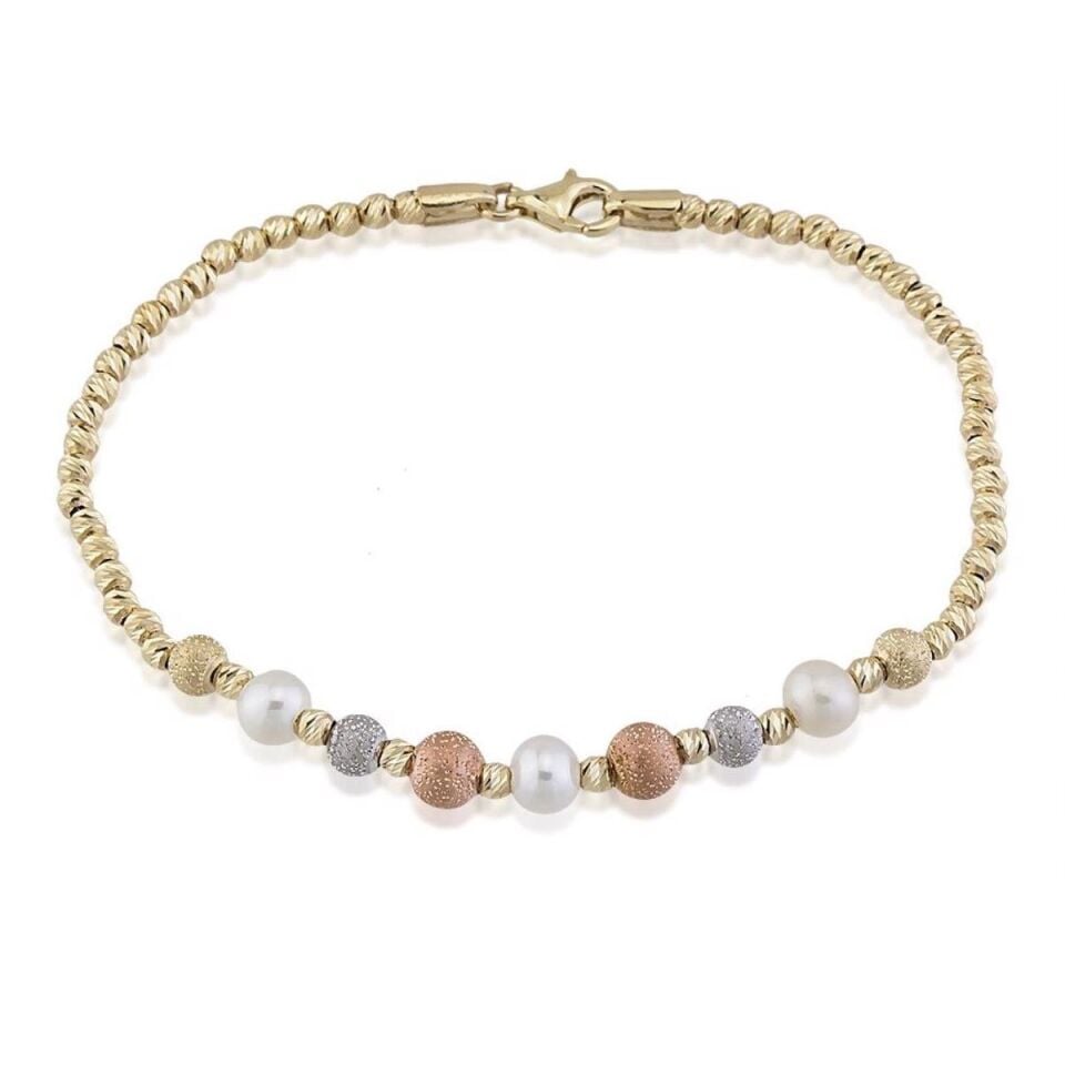 3 Renkli Top Altınlı İncili Bilezik