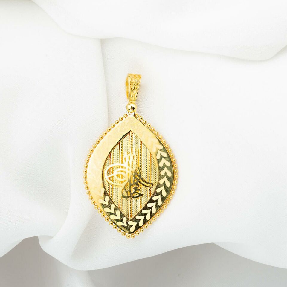 Tuğralı Taşsız Altın Kolye Ucu