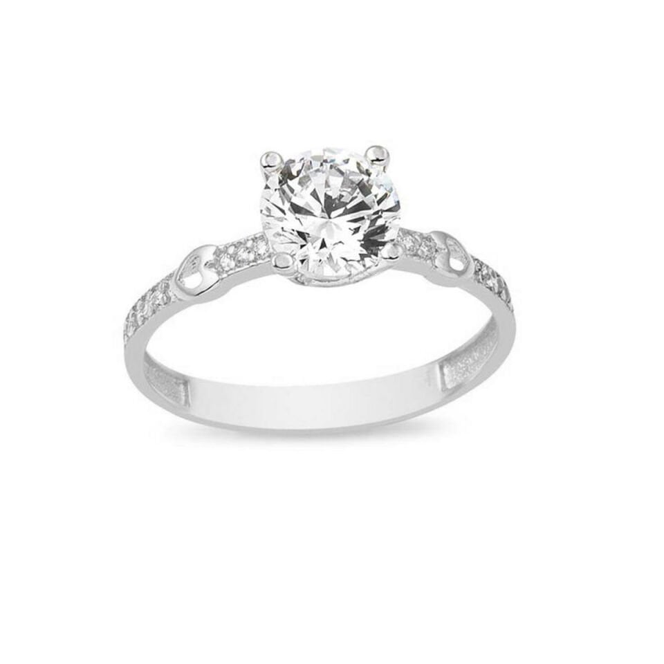 Kalpli Tektaş 14 Ayar Beyaz Altın Yüzük