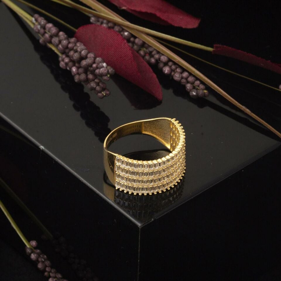 Yarımtur Baget Taşlı 14 Ayar Trend Altın Yüzük