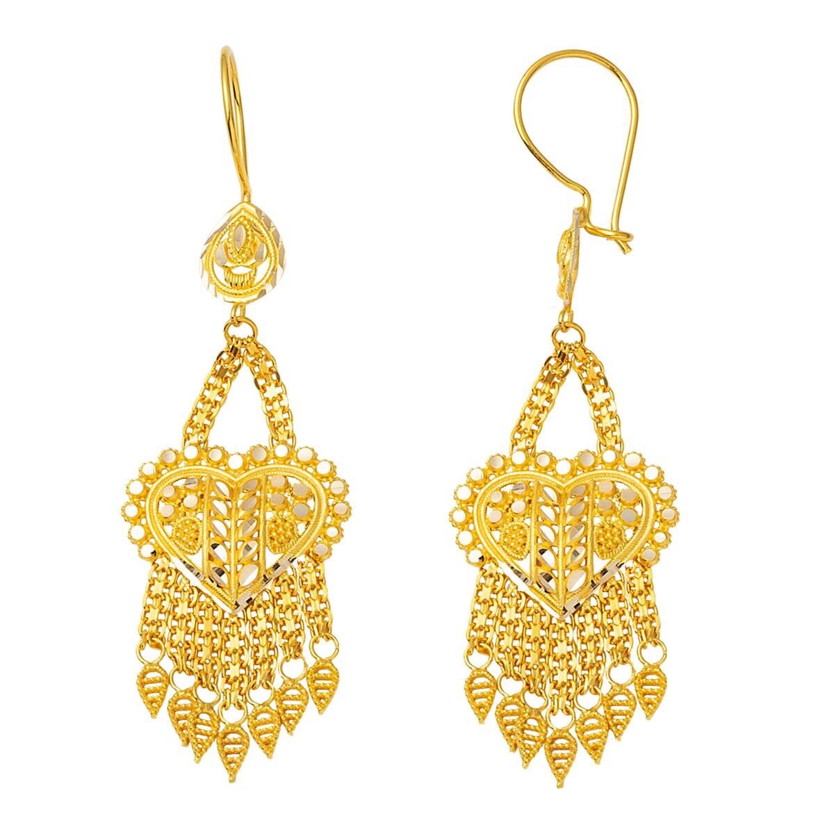 Kalpli Hint İşi Sarkaç Altın Küpe