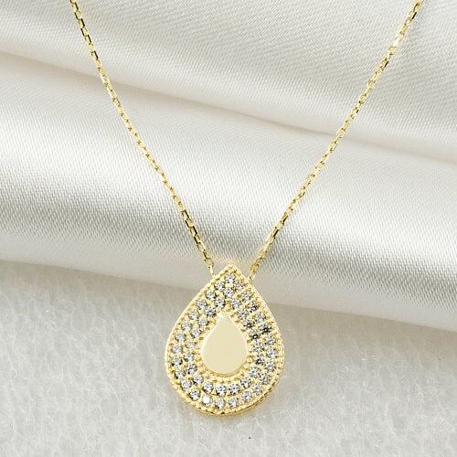 Jival Taşlı Damlalı 14 Ayar Altın Kolye