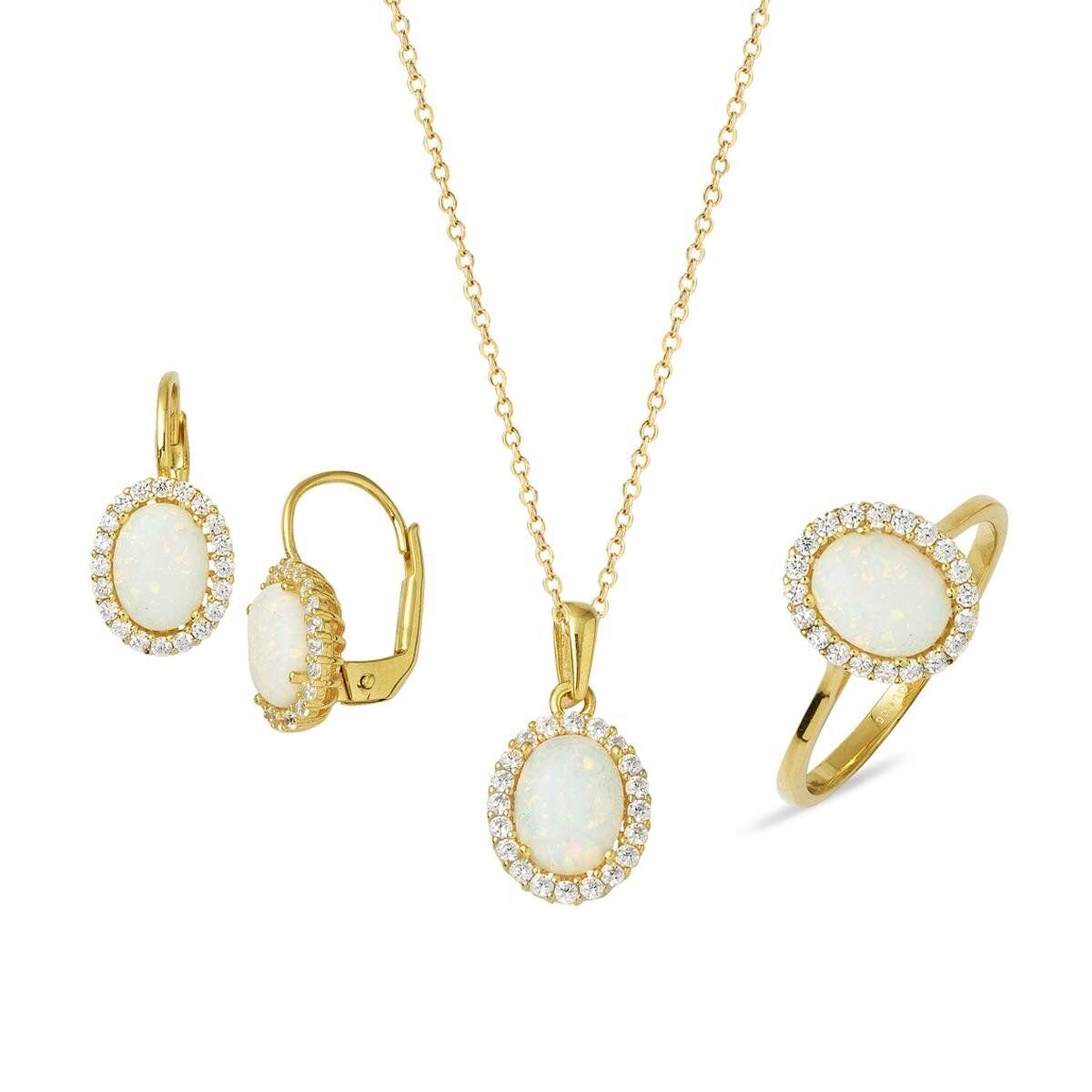 Opal Taşlı Üçlü Altın Takı Seti