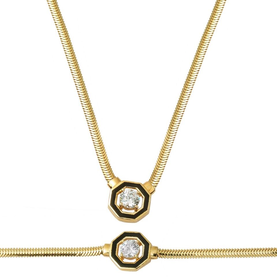 Çağla Tektaşlı Altın Takı Seti