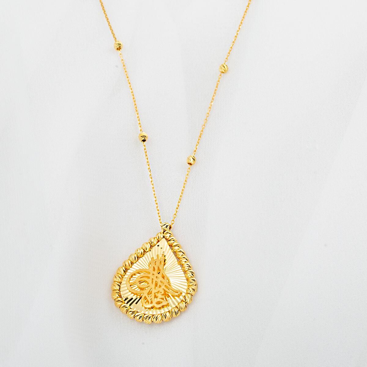 Toplu Damla Tuğra Altın Kolye