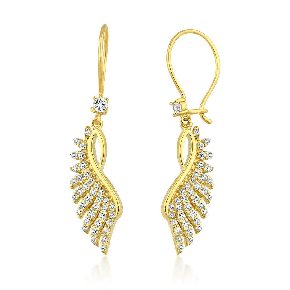 Kanatlar 14 Ayar Altın Sarkaç Küpe