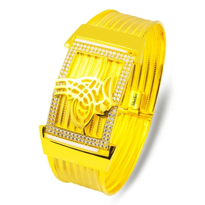 Osmanlı Tuğralı Hasır Kelepçe Altın Bilezik